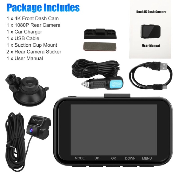 4K HD 1080P DVR Car Dual Lens Dash Cam Front/Rear Video Recorder Cam Gsensor New - Picture 12 of 15